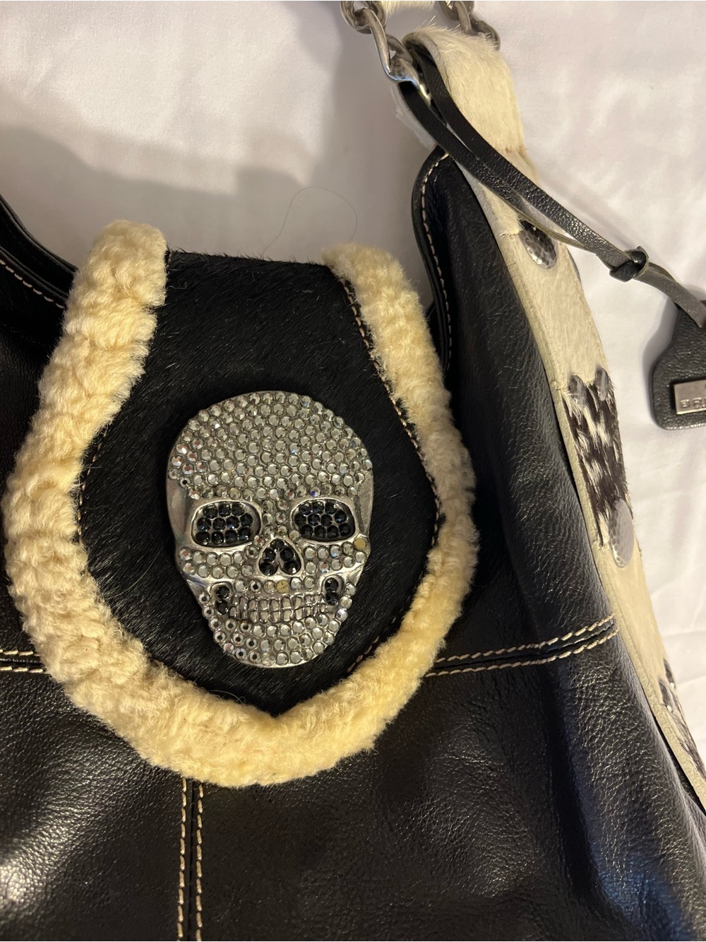 Vintage Bridget Shuster Embellished Black Leather Shoulder Bag
